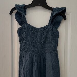 Free People Blue Smocked Jumpsuit with Ruffle Straps
